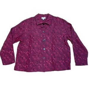 Vintage Coldwater Creek Festive Holiday Button Up Blouse Women Size XL Burgundy
